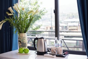 Individually decorated, individually furnished, desk, laptop workspace