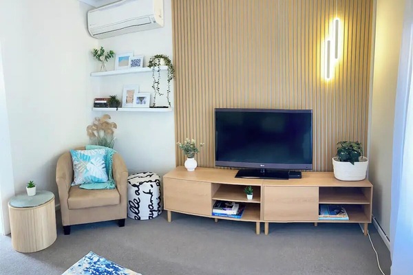 Comfortable Lounge for relaxing,Sofa and Big Screen Smart TV, Reverse Cycle A/C