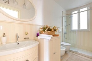 Shower, hair dryer, bidet, soap