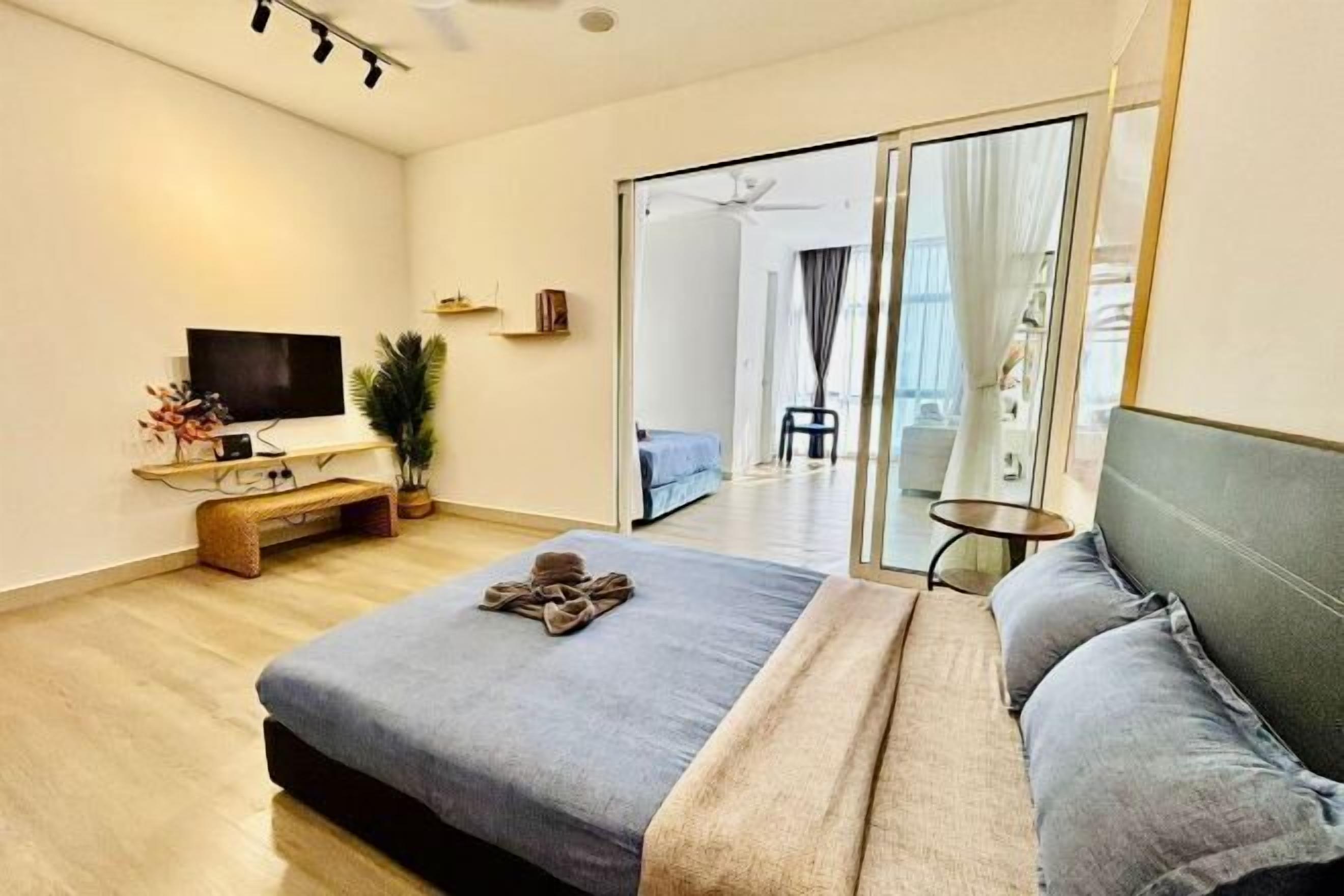 1 bedroom, desk, laptop workspace, iron/ironing board