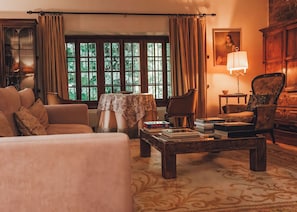 TV connectée, cheminée, livres