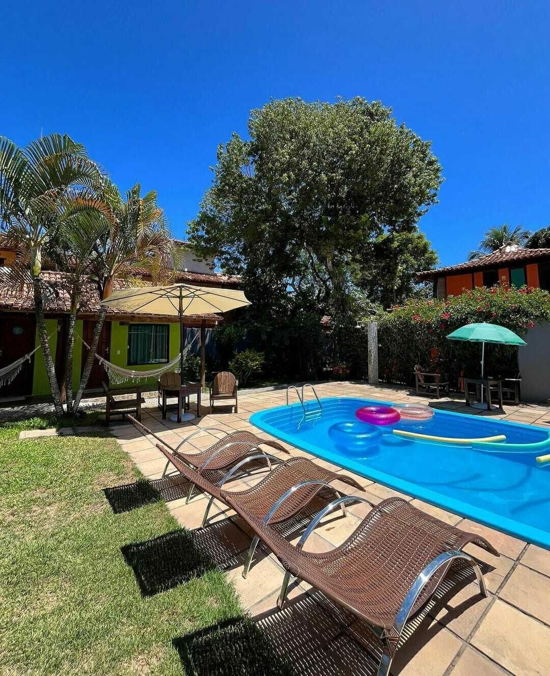 Outdoor pool, pool umbrellas, pool loungers