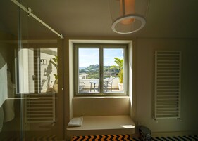 Rainfall showerhead, hair dryer, bathrobes, slippers