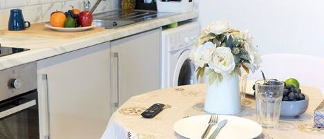 Apartment | Private kitchen | Fridge, microwave, oven, stovetop