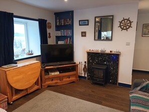 Smart-TV, DVD-Player, Bücher, Stereoanlage