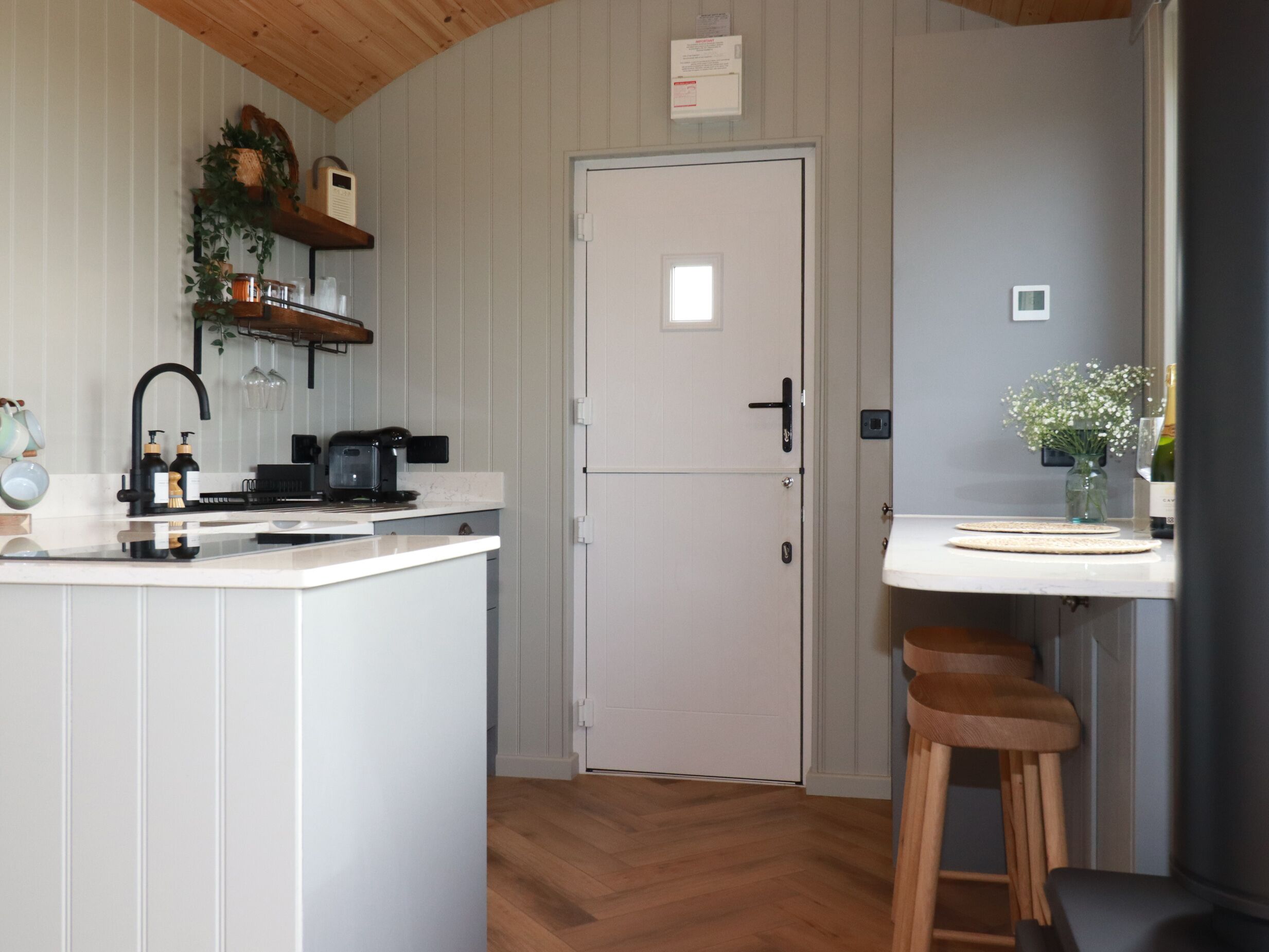 Fridge, toaster, cookware/dishes/utensils