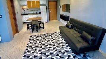 Apartamento | Cozinha privada | Geladeira, micro-ondas, liquidificador