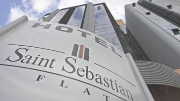 The exterior of the Saint Sebastian Hotel with its name prominently displayed on the facade.
