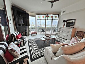 Condo, Multiple Beds, Pool Access, Pool View (The Moorings 107) | Living area