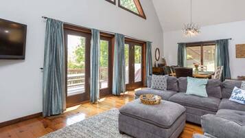 Smart TV, fireplace, video games, DVD player