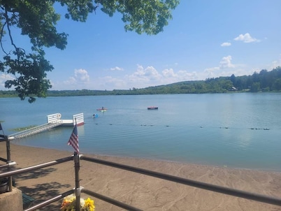 A short walk to a private lake for swimming boating &fishing