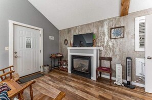 TV, fireplace, DVD player, books