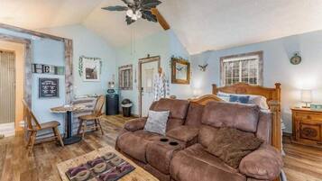 Télévision, cheminée, lecteur de DVD, livres