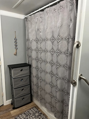 Hair dryer, bidet, towels, soap