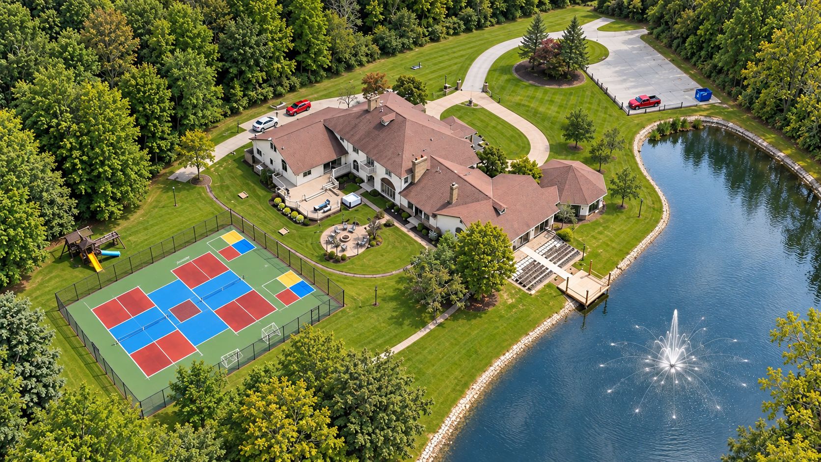 triple pickle ball courts and many outdoor games!
