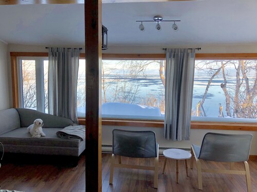 Charming cottage directly on the beach at Pointe-Lebel. 