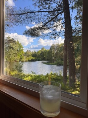 A window with a view of a lake surrounded by trees. - Somo River Home - Fire Pit, Dog Friendly, W&D, Kayaks, Canoe (Tomahawk)