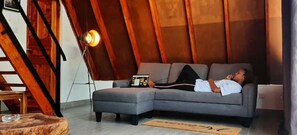 Living area - A Frame Tiny Cabin with pool. (Moshi Urban)