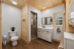Shower, towels, soap, shampoo