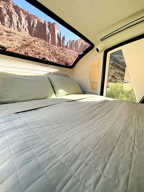 1 bedroom, bed sheets - Red Rock Base Camps Teardrop Trailer #1. Take your hotel room outside!  (Moab)