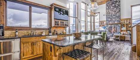 Luxury Chalet, Mountain View | Private kitchen | Full-sized fridge, microwave, oven, dishwasher