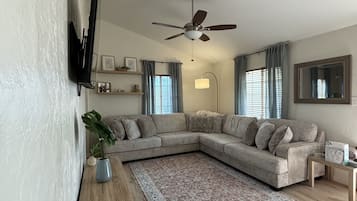 Smart TV, fireplace, computer monitors