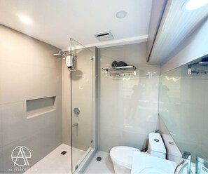 Shower, bidet, towels, soap