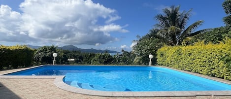 Outdoor pool, sun loungers