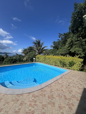 Outdoor pool, pool loungers