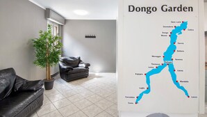 A map titled 'Dongo Garden' with a list of locations. - Holiday Apartment "Dongo Garden" with Private Garden & Wi-Fi (Dongo)
