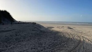 Una spiaggia sabbiosa con una leggera pendenza che scende verso il mare.
