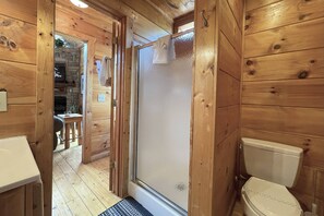 Dusche, Whirlpool, Handtücher, Toilettenpapier
