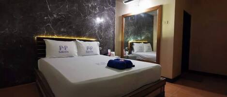 Laptop workspace, free WiFi, bed sheets