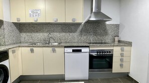 Fridge, microwave, oven, dishwasher