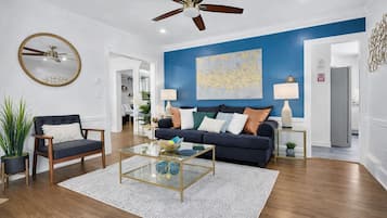 Smart TV, fireplace, offices, printers