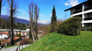 A hillside with a grassy area and a building with balconies. - Wohnung 06 (Berchtesgaden)