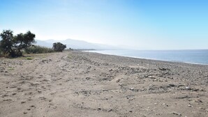 A rocky beach with sparse vegetation and distant mountains. - 2 bedroom beautiful home in Torrenova (Torrenova)
