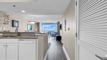 Family Condo, 2 Bedrooms, Beach View, Beachfront | Private kitchen | Fridge, microwave, oven, stovetop