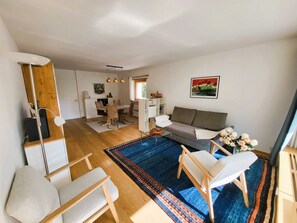 TV, DVD player, books, video library