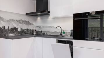 Fridge, stovetop, dishwasher, electric kettle