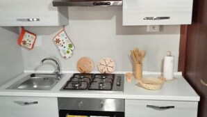 A modern kitchen with a stainless steel sink, gas stove, and a built-in oven. - Ferruccio's House - Ground Floor (Colonnella)