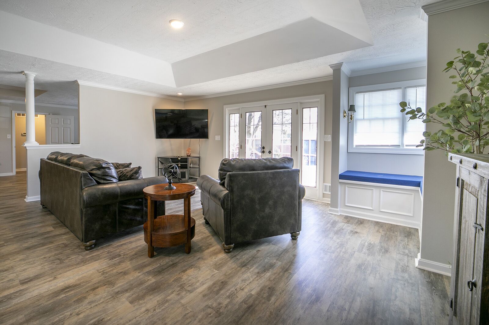 Smart TV, chimenea y libros 