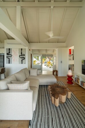 Smart TV, books, music library, stereo