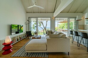 Smart-TV, bøker, musikkbibliotek og stereoanlegg