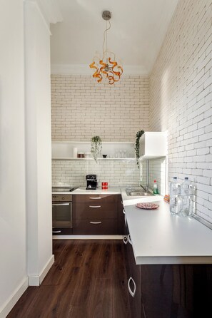 Leilighet, 2 soverom | Eget kjøkken | Kjøleskap, mikrobølgeovn, ovn og kaffekvern