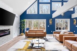 Smart TV, fireplace, video games, table football