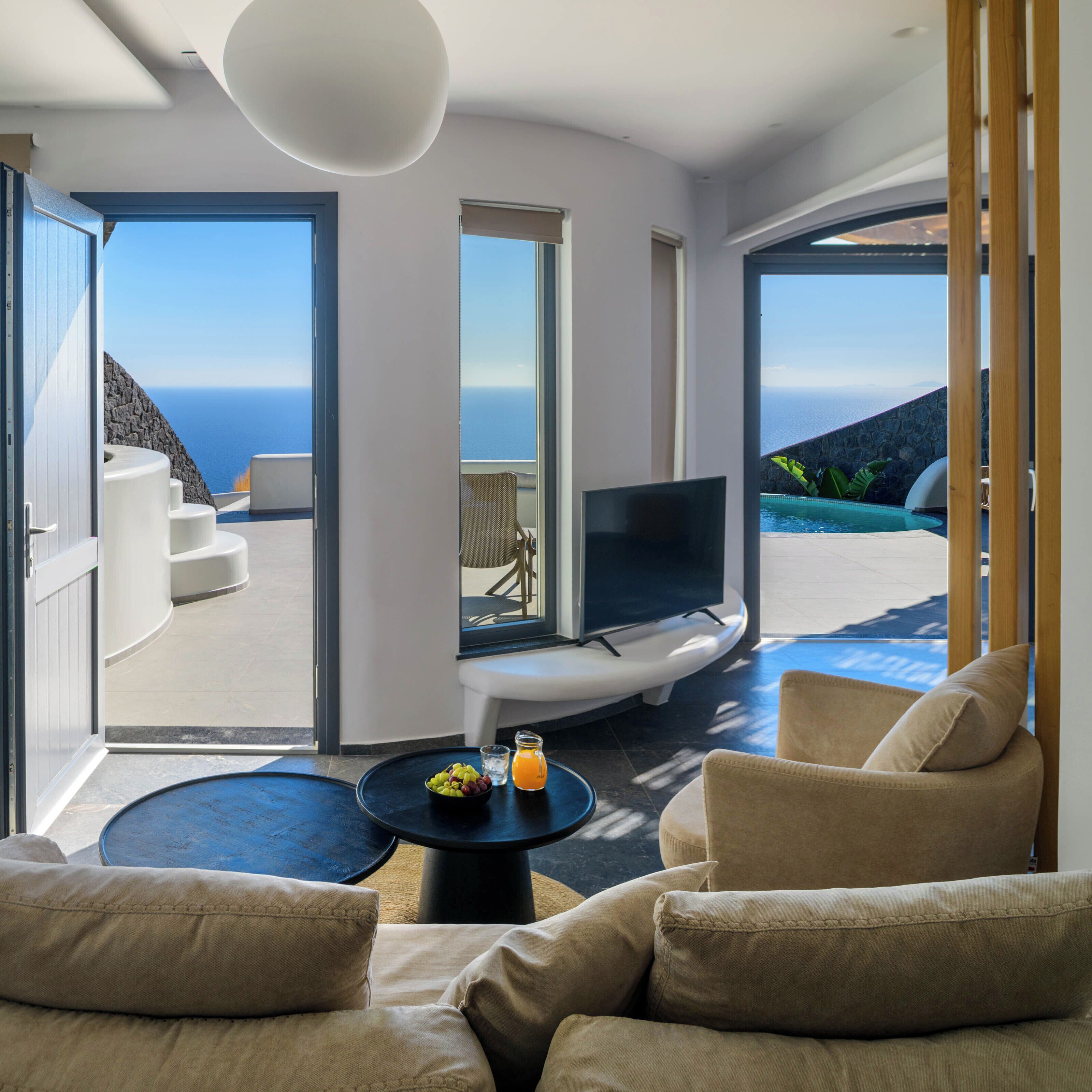 Luxury Villa, Sea View | Living area | 43-inch Smart TV with digital channels