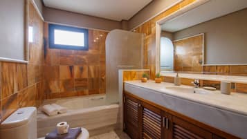 Hair dryer, towels, toilet paper