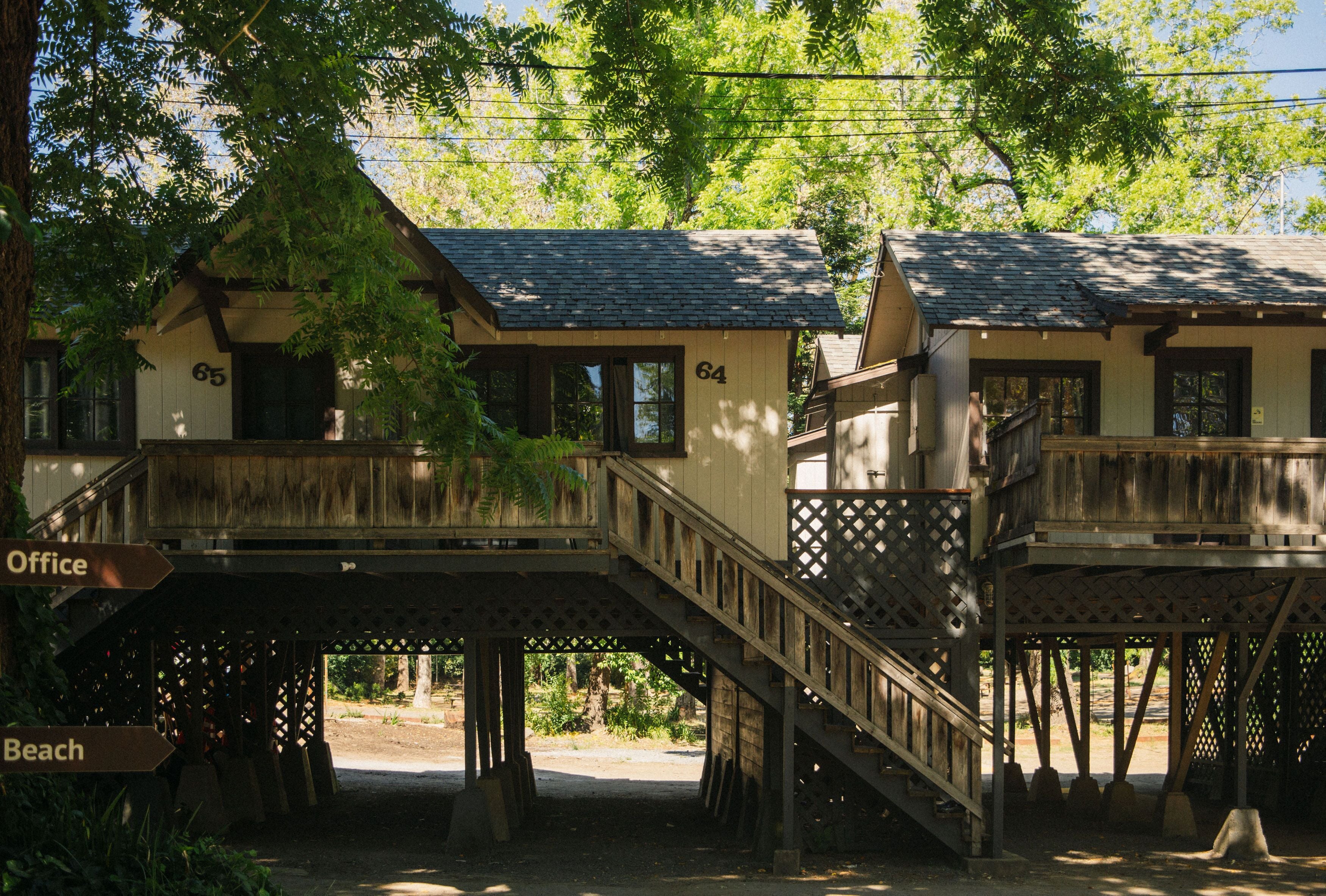 A wooden building with two sections labeled 'Office' and 'Beach'.