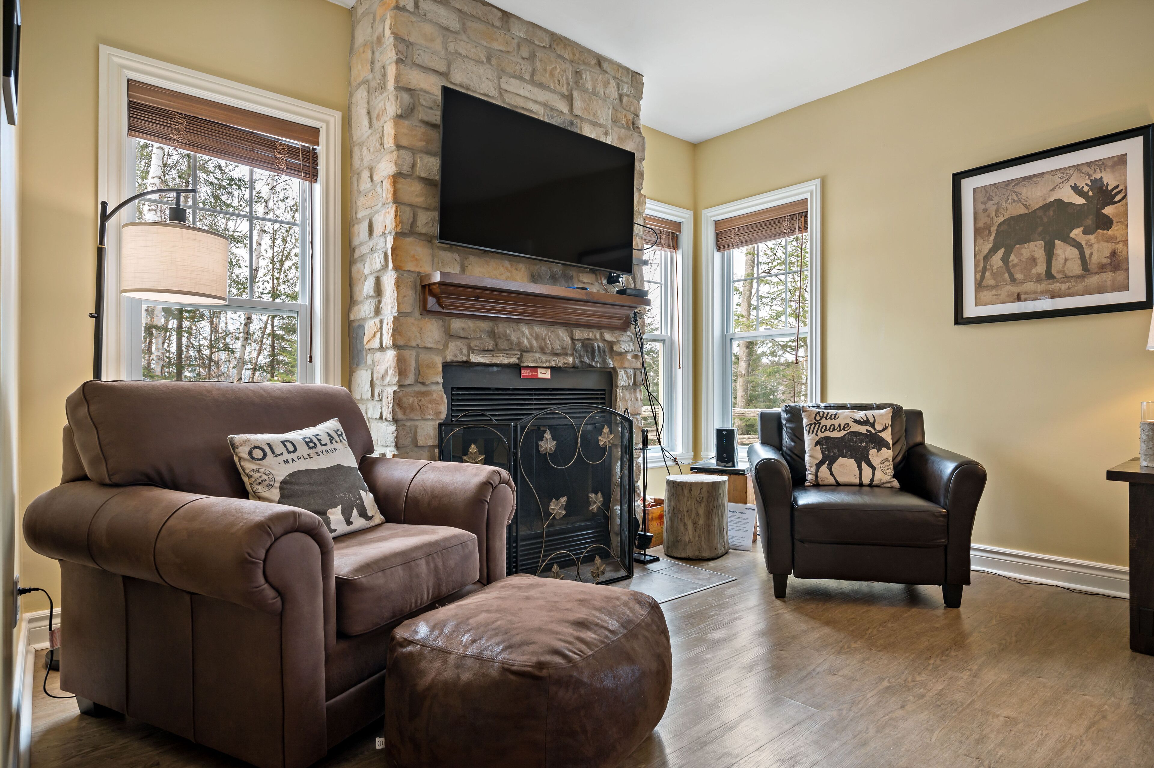 联排别墅 | 起居区 | 40-英寸纯平电视 （配备有线频道）、壁炉